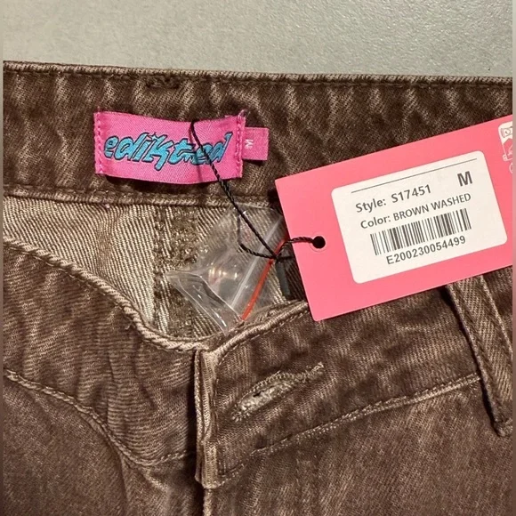 Edikted Brown Flare Wide Leg Jeans with Vintage Look NWT - Picture 7 of 8